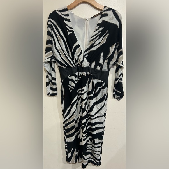 Roberto Cavalli Dresses & Skirts - Roberto Cavalli Monochrome Printed Jersey Leather Detailed Draped Dress Sz IT 42
